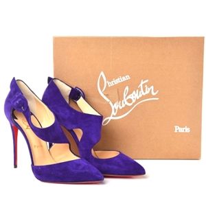 CHRISTIAN LOUBOUTIN PurpleBlue Veau Velours Sharpeta 120 Asymmetric Pumps Sz. 40